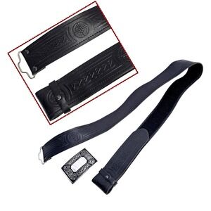 Celtic Knot Black Leather Belt Unisex XL Embossed Silver Buckle Hook-Loop